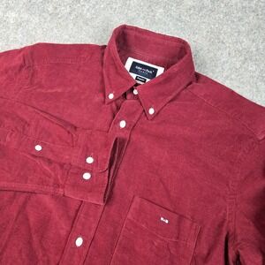 Eden Park Corduroy Shirt Mens M Red Button Down Long Sleeve Embroidered‎ Luxury